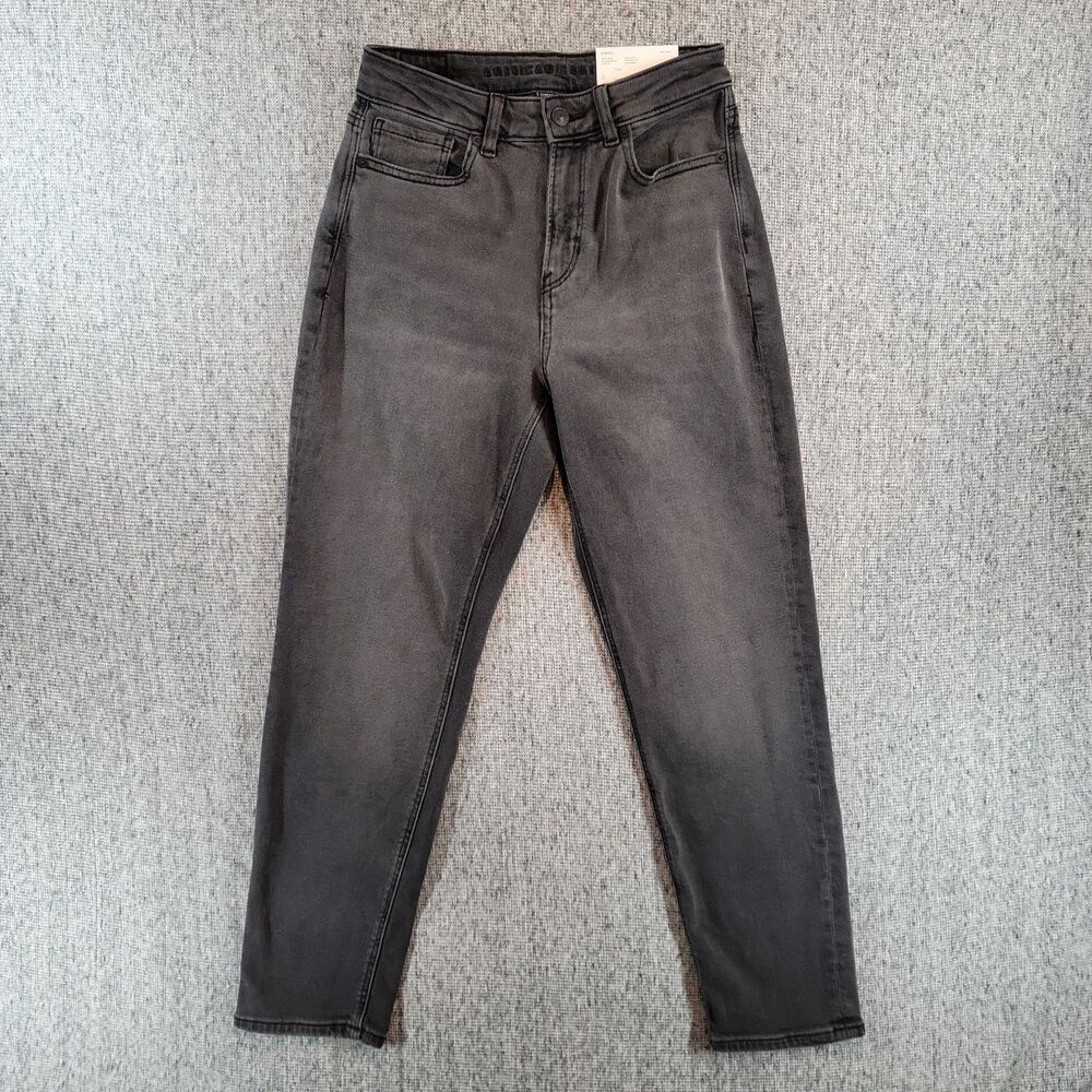 NWT American Eagle Stretch Mom Jeans Washed Black High Rise Size 2 Short 26"